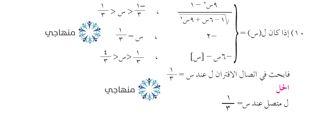 إجابات أسئلة وحدة النهايات والاتصال التوجيهي العلمي